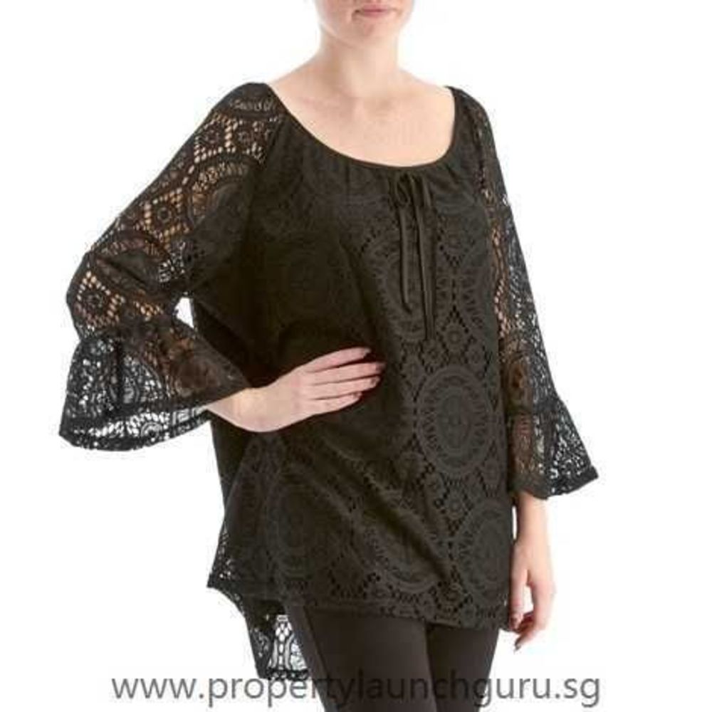 Tacera Black Crochet Look Peasant Blouse Size - 2X